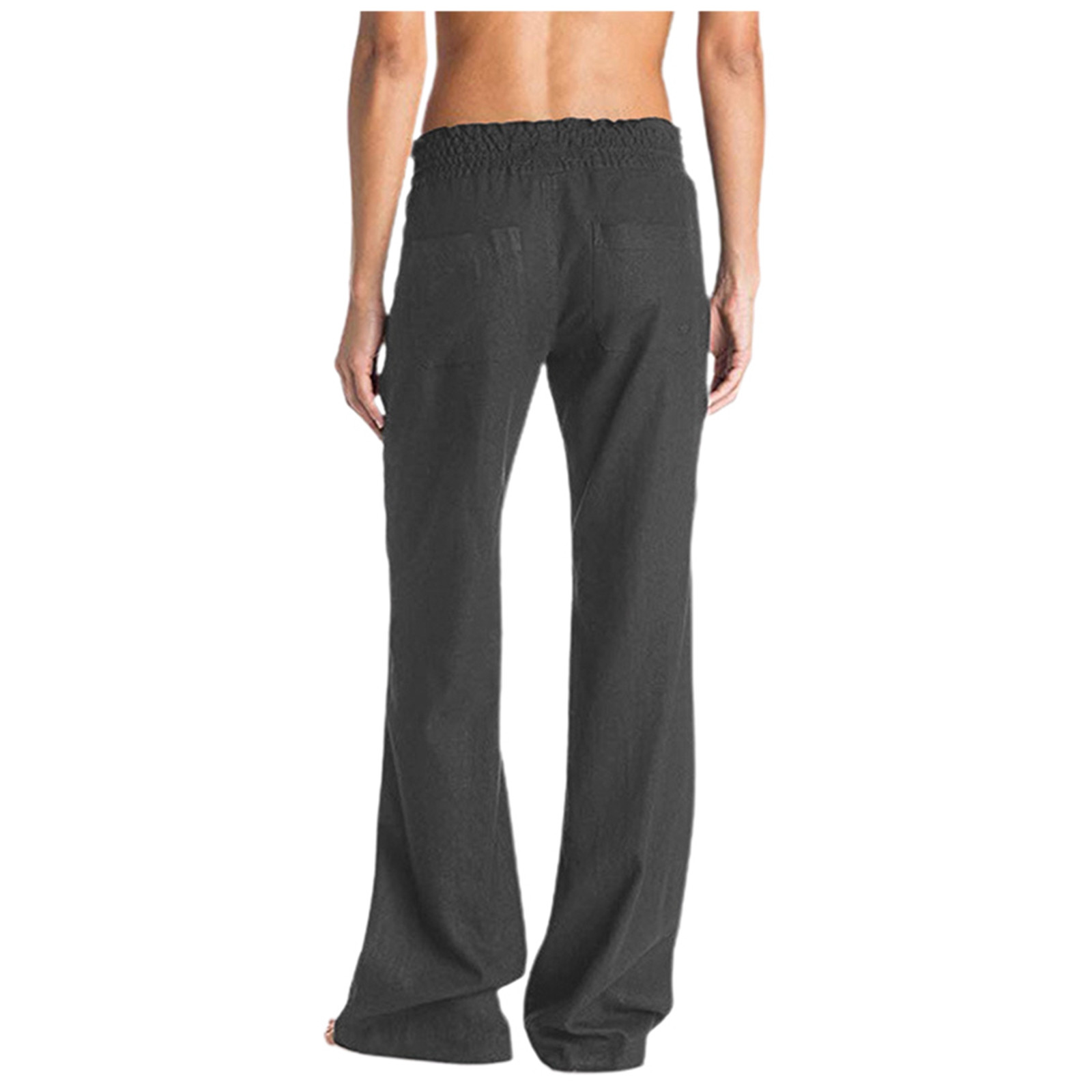 thumbnail image 2 of Pantalones palazzo anchos con cordón de lino suave para mujer: color liso, cintura ajustable, corte fluido para uso informal/viajes, mezcla de lino transpirable, 2 of 8